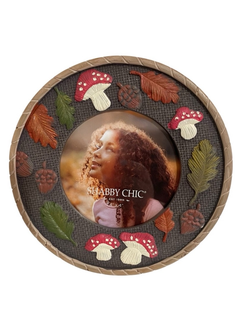 Shabby Chic Round Autumn Mushroom Photo Frame - 4 x 4 - New Fairycore Decor